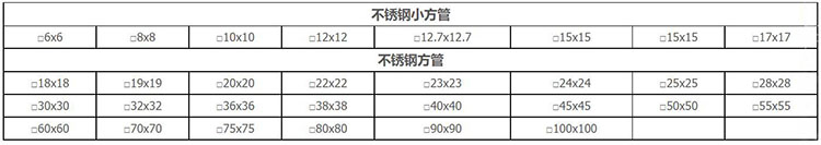 不銹鋼方通規(guī)格表